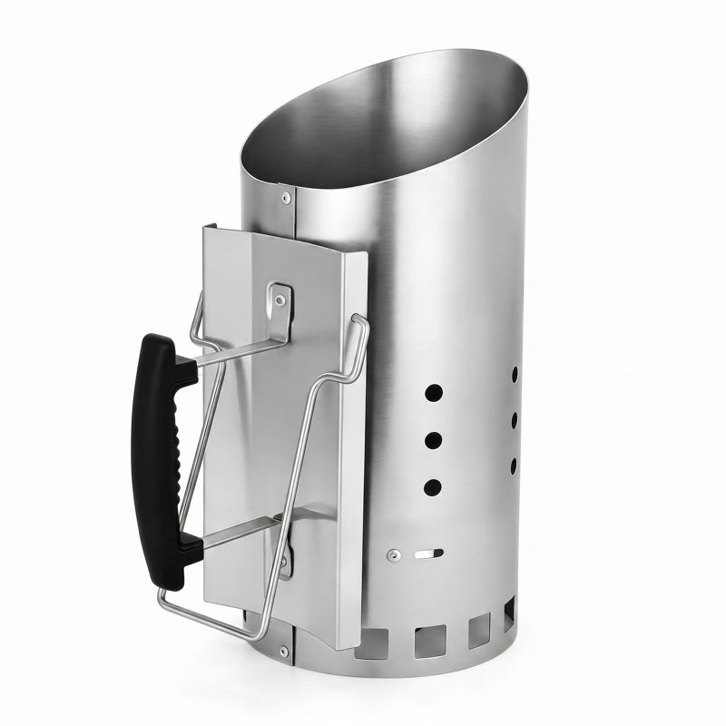 Allume-charbon de bois portatif en acier inoxydable 304 de qualité supérieure avec poignée antibrûlure, allumage rapide et base ventilée - 28 cm