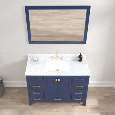Ensemble de meuble-lavabo simple 48 po avec plateau en marbre de Carrare et miroir Kris