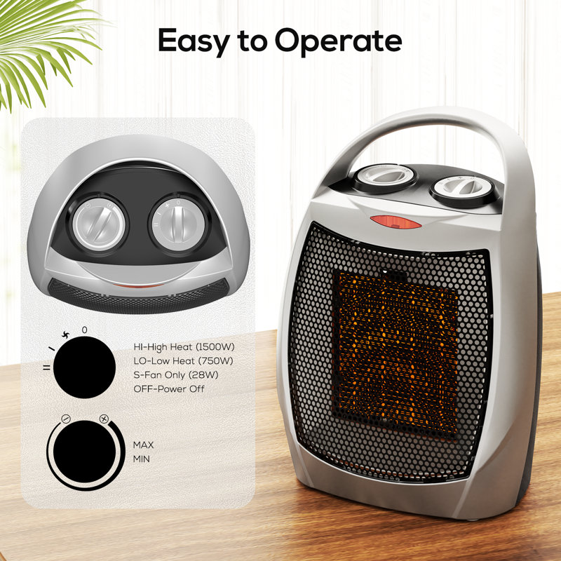 Cowsar Compact 1500w/750w Space Heater With Thermostat - Etl Certified Ceramic Portable Heater Fan, Ideal For Home/dorm/office/kitchen