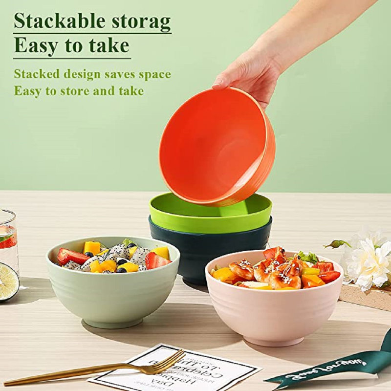 26 Oz Plastic Bowls Set Of 8 Colours, Reusable And Sturdy Unbreakable Bowl For Soup, ramen, Popcorn, salad, Drop Resistant Dinnerware, Bpa Free, Microwave Safe, Dishwasher Safe