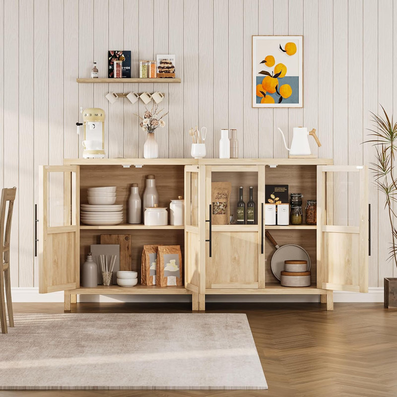 Sideboard Buffet Cabinet with 2 Glass Doors, 29" Buffet Cabinet with Storage, Modern Farmhouse Storage Cabinet Table for Kitchen Dining Room, Living Room