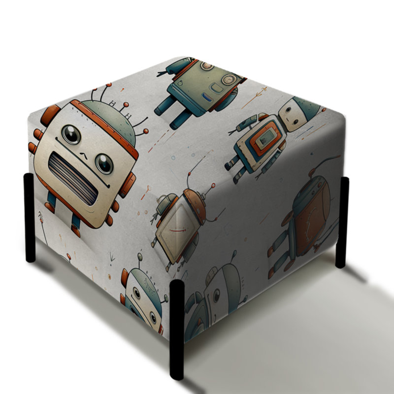 Motif robot pour chambre d'enfant - Repose-pieds carré pour chambre d'enfant