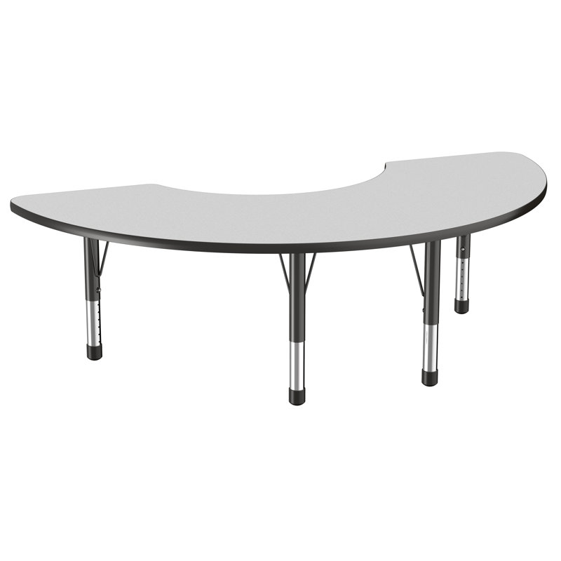 Table d'activité demi-lune 36 "x 72" avec pieds réglables, Gris / noir, Épais