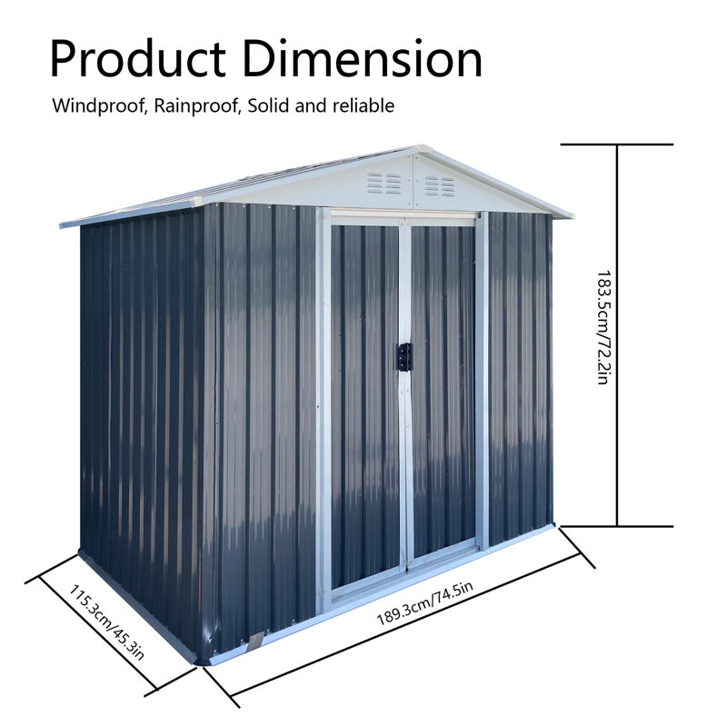 Gray Galvanized Steel and Aluminum Apex Roof Outdoor Storage Shed