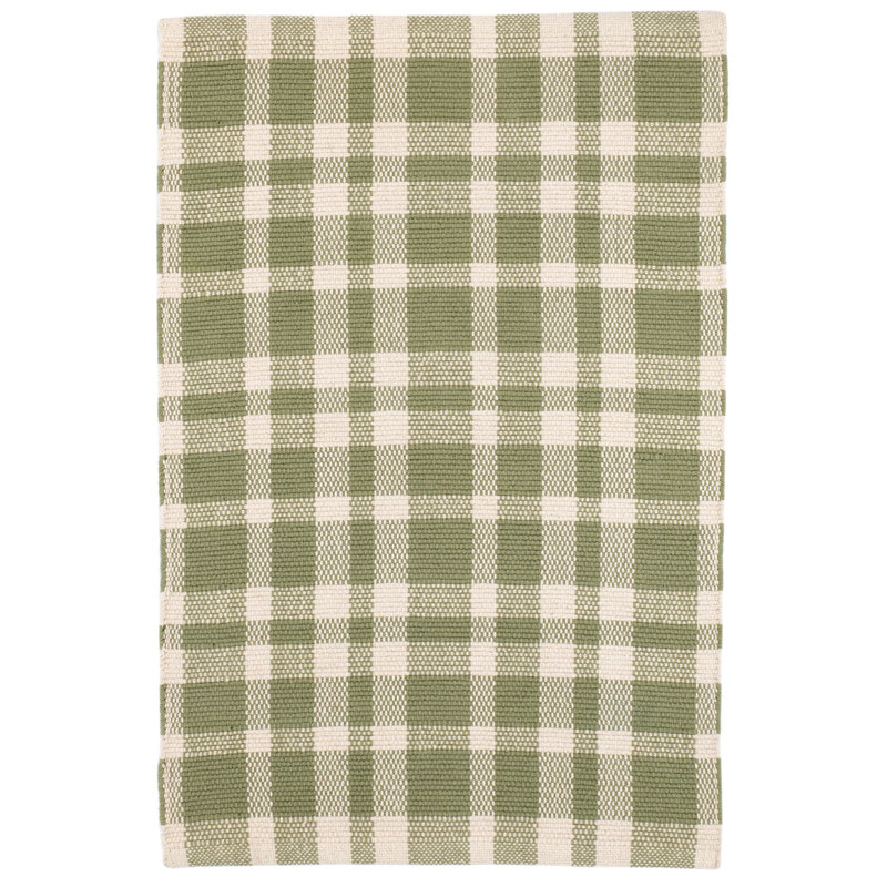 Tattersall Sage Handwoven Cotton Rug, Rectangle 8'6" x 11'6"