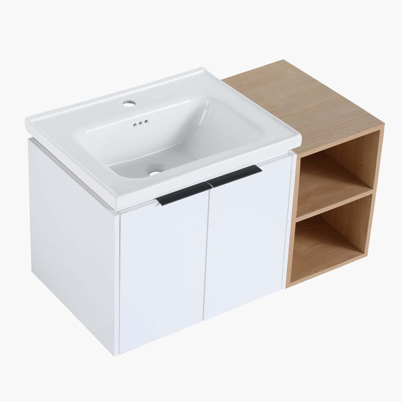 Meuble-lavabo à fermeture en douceur 36 po avec lavabo et petites tablettes de rangement Ebern Designs-W999S00111-W999