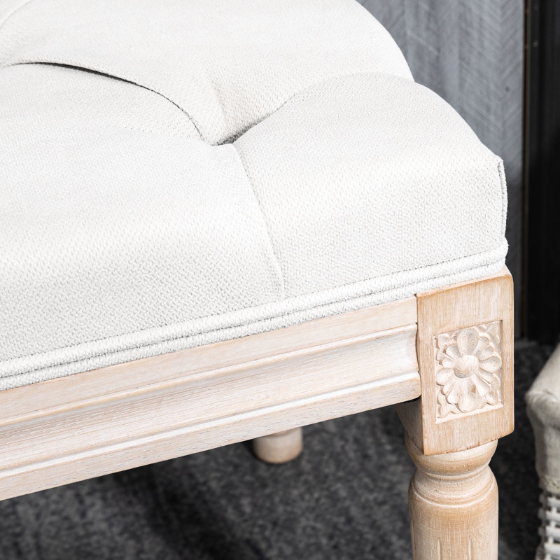 Tabouret de chambre à coucher 32 po, blanc crème avec tissu rembourré et banc de fabrication, pieds de revêtement