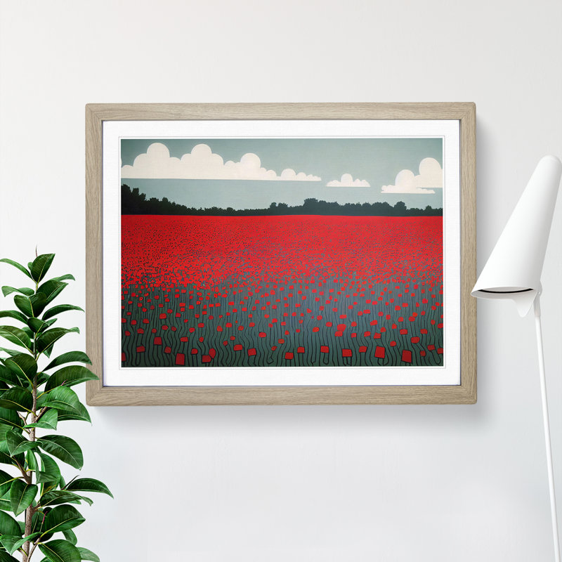 Sublime Poppy Field Flowers 1 Piece Single Picture Frame Wall Art, 34cm H x 46cm W x 2cm D, Oak Framed