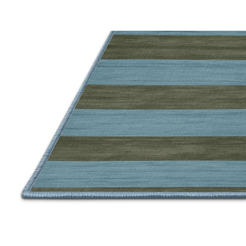 Tapis bleu à rayures horizontales lavable à la machine, Rectangulaire 2 pi x 3 pi