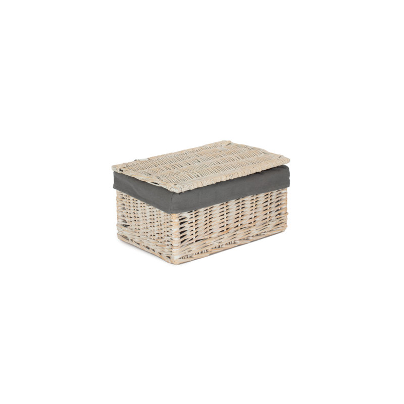Wicker Storage Basket Hamper with Lining, Double Steamed/Grey Lining , 23cm H x 30cm W x 42cm D
