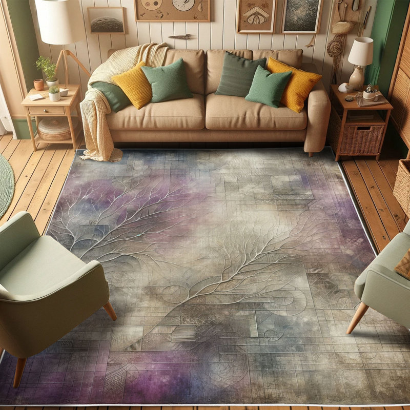 Gray and Pale Lilac Synthetic Rectangular Area Rug
