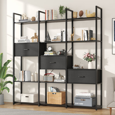 Bibliothèques et étagères de bibliothèque industrielles à 6 niveaux, grandes étagères ouvertes avec cadre en métal et tiroir réglable pour le salon, la chambre et le bureau à domicile