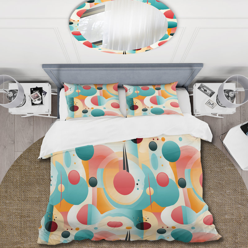 Ensemble de housse de couette Retro Geometric Spheres Illusion, Housse de couette pour très grand lit et 2 très