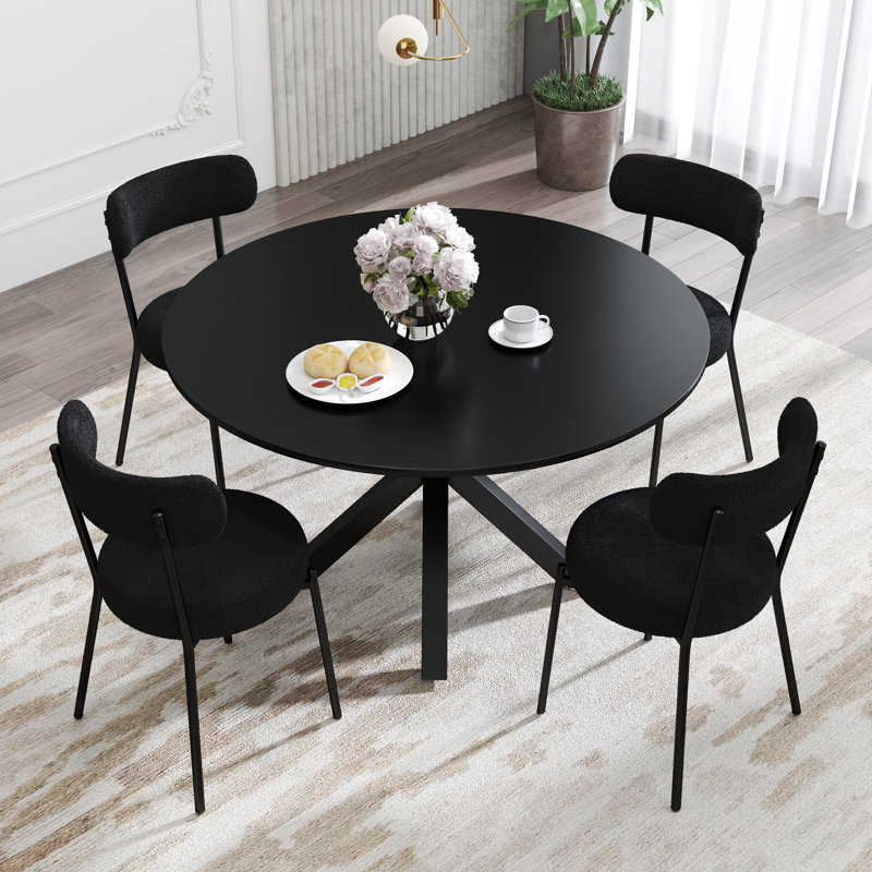 5 - Piece Round Pedestal Dining Set, Black, Black