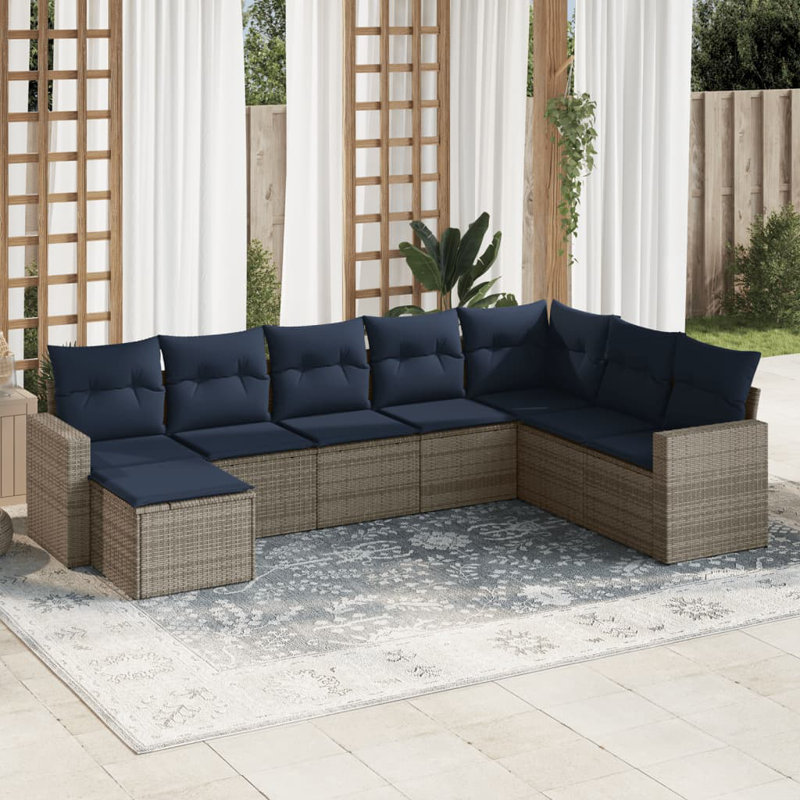 Ensemble de canapé de patio 8 pièces avec coussins pour l'extérieur, Gris, Navy