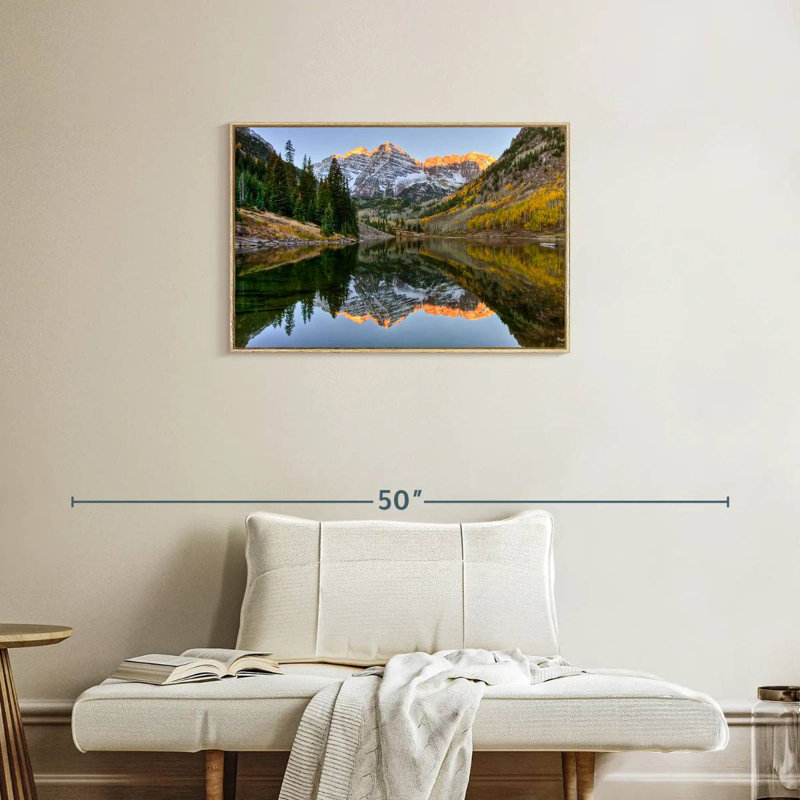 Maroon Bells Autumn Glow, Cadre flottant en bois naturel, 31 po x 21 po