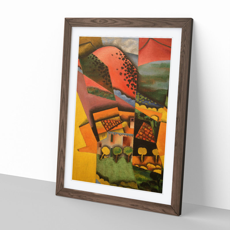Landscape by Juan Gris - Picture Frame Painting, 36cm H x 27cm W x 2cm D, Walnut Framed