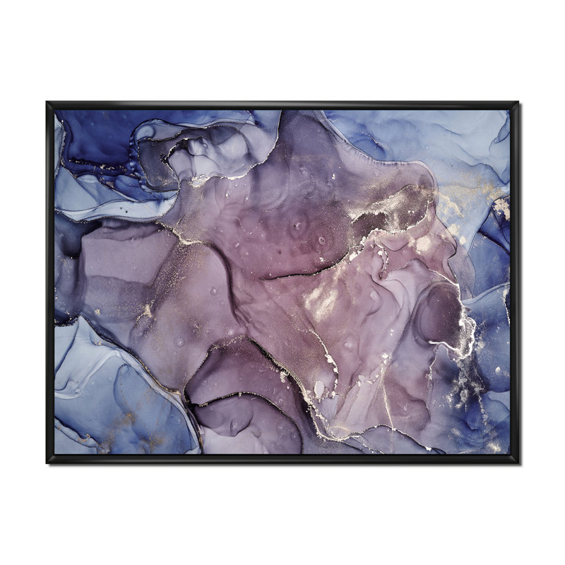 Gris et mauve, encre de marbre, impression sur toile murale moderne, H 12 po x l 20 po x P 1 po, Cadre flottant noir
