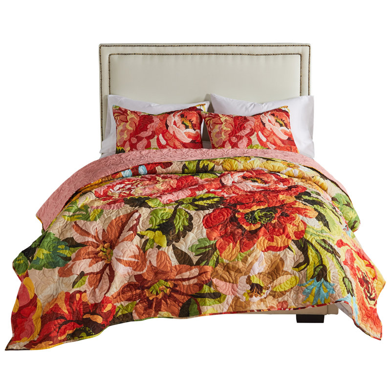 Blush Floral Twin Microfiber Reversible Quilt Set