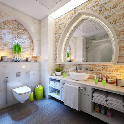 Ensemble d'accessoires de salle de bain 6 pièces, ensemble complet avec distributeur de savon, porte-brosse à dents, brosse de toilette et poubelle, ensemble de rangement moderne pour salle de bain