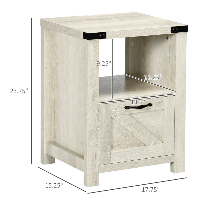 HOMCOM Farmhouse End Table, Rustic Side Cabinet With Storage, Small Side Table With Drawer, Wood Effect Tabletop For Living Room, Oak