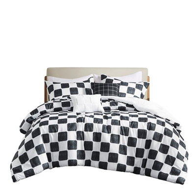 Modern Checkered Comforter  Includes 2 Shams Pillows    Washable Fabric Compressed Bedding Shams And Pillows Included Microfiber Pattern
