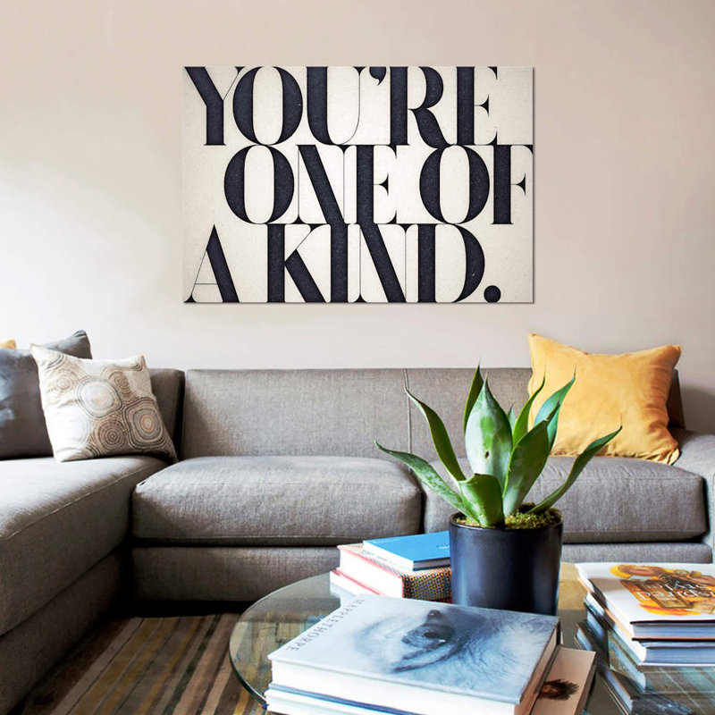 « one of a kind », art textuel sur toile, H 12 po x l 18 po x P 1,5 po, Pas de tapis, Toile tendue