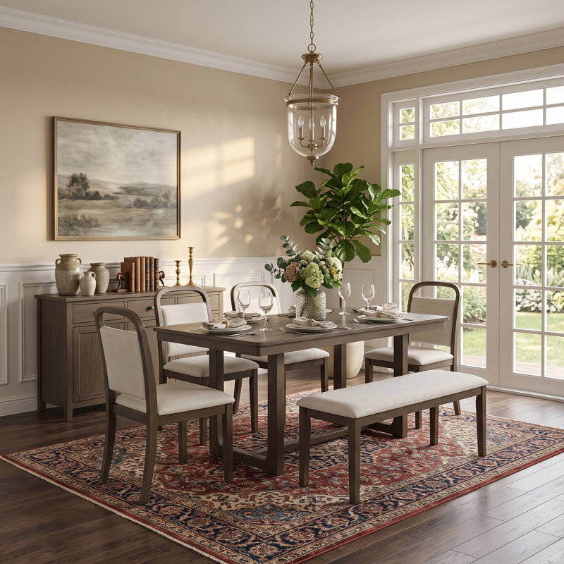 Ensemble de salle à manger de style maison de campagne moderne 60 "avec banc rembourré 60 pièces 60", Brown