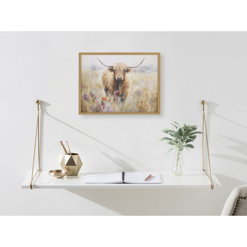 Mignonne vache des Highlands, art mural, H 16,65 po x l 12,65 po, Cadre doré