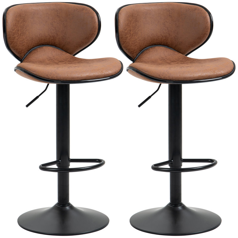 Abdus-Sami Swivel Upholstered Adjustable Height Counter Stool with Metal Frame, Brown