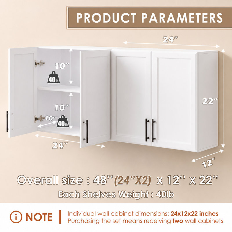 48"Kitchen Laundry Wall Amount Cabinet, White