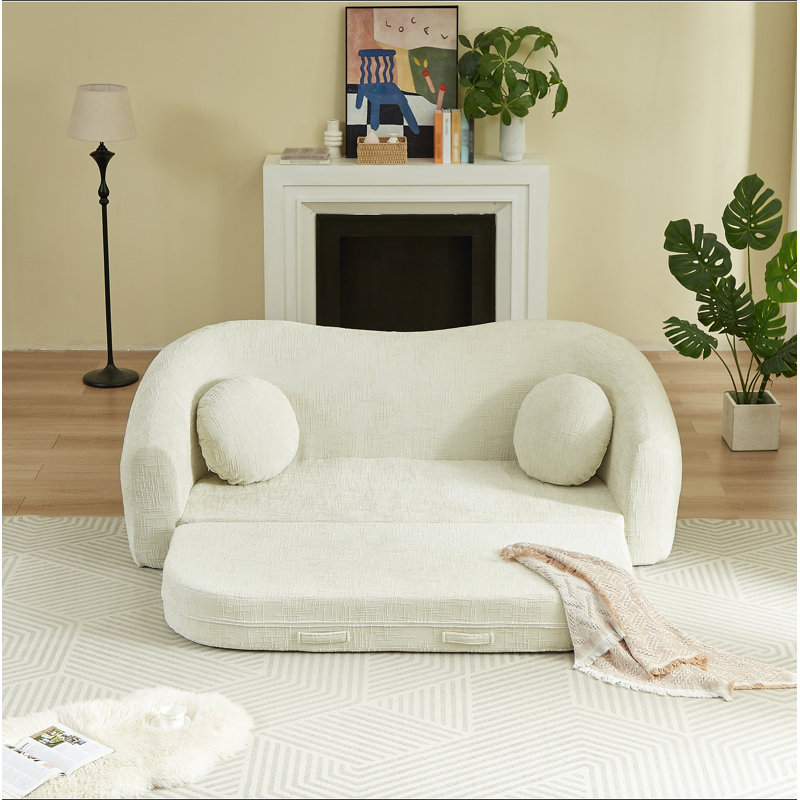 Canapé inclinable convertible courbé de 86 pouces, canapé-lit pliant sans cadre 2 en 1 avec base coulissante et siège profond, canapé inclinable en chenille à deux places, aucun assemblage requis