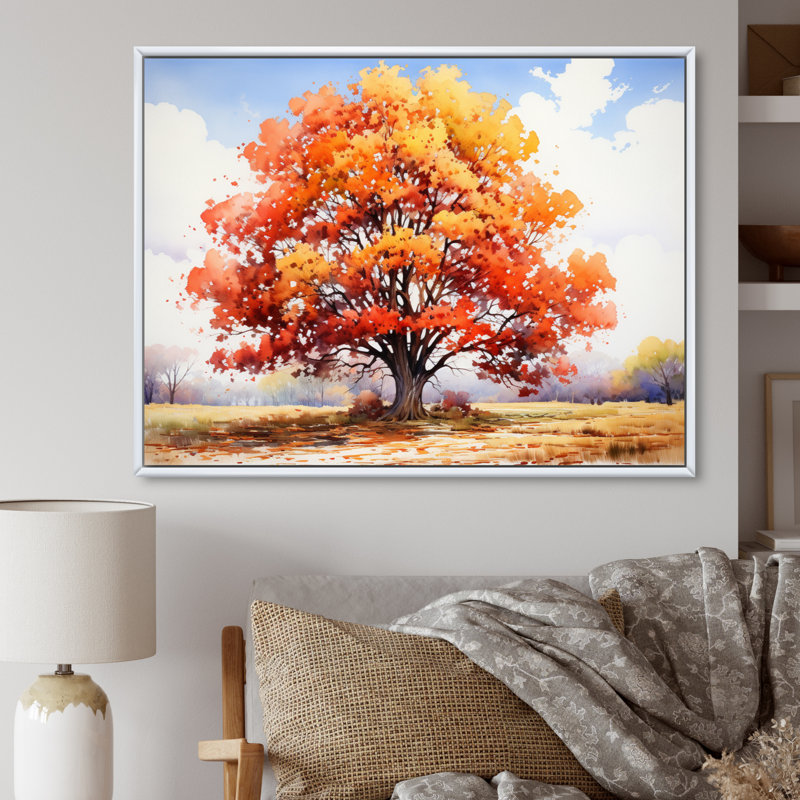 «Red Oak Tree Golden Canopy II», reproduction sur toile, H 34 po x l 44 po x P 1,5 po, Cadre flottant blanc