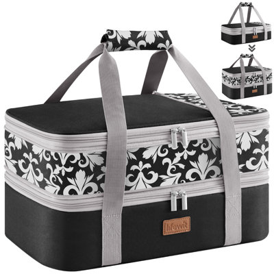 Expandable Insulated Casserole Carrier For Hot Or Cold Food, Double Decker Food Bag Lasagna Holder Carry Tote For Potluck Parties/picnic/cookouts, Fits 9"x13" Baking Dish,