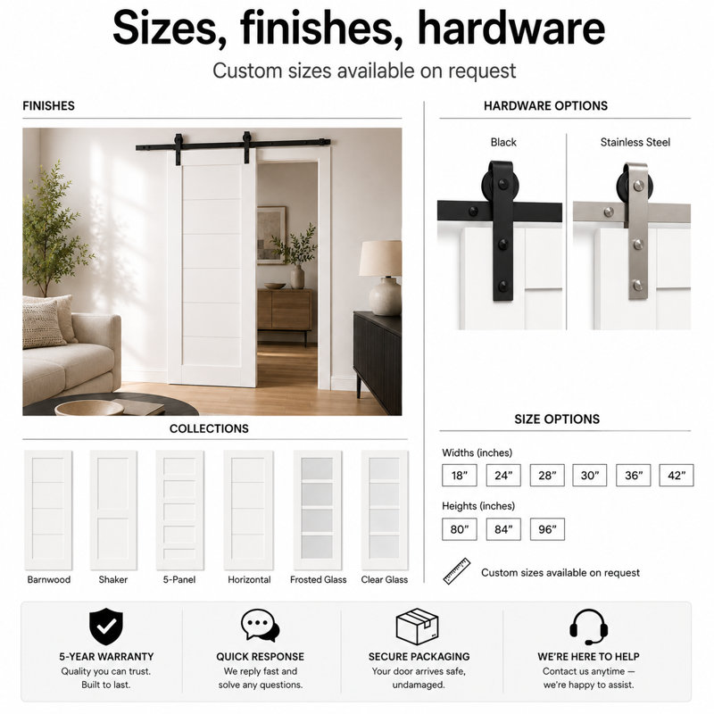 Porte coulissante de style grange avec quincaillerie de 2 m (6,6 pi), supports de rail en soie blanche Quadro 4115, ensemble robuste argenté pour portes intérieures à panneaux massifs en bois - 81 cm x 203 cm (32 po x 80 po) - Rail noir