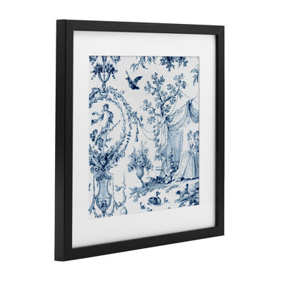 Classic Toile Scene Framed Print Under Glass, design by Vintage Hustle