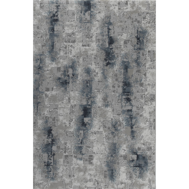 Tapis rectangulaire bleu / gris en acrylique tissé à la machine, Rectangle 4 pi 11 po x 7 pi 8 po