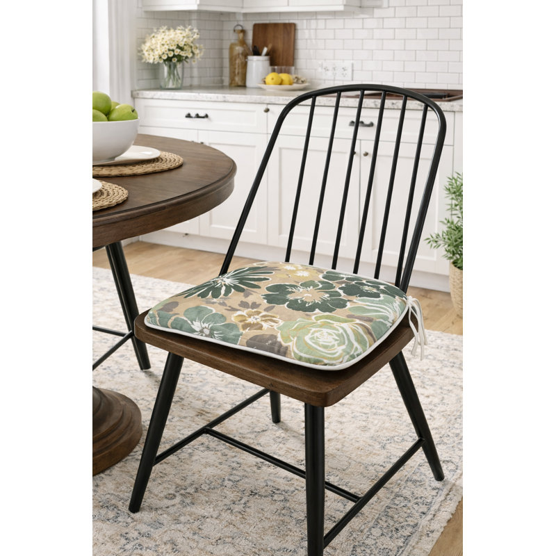 Coussin de chaise de salle à manger en forme de U, motif feuille verte, hydrofuge, vert sauge (paquet de 4)