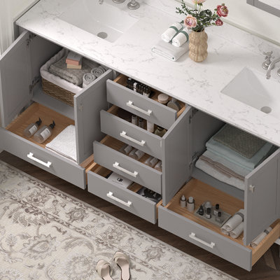 Meuble-lavabo double autoportant de 183 cm avec comptoir en quartz