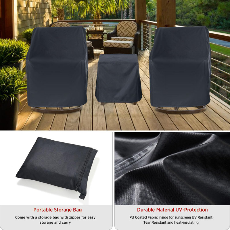 Large Black Waterproof Patio Furniture Covers for 3-Piece Bistro Set