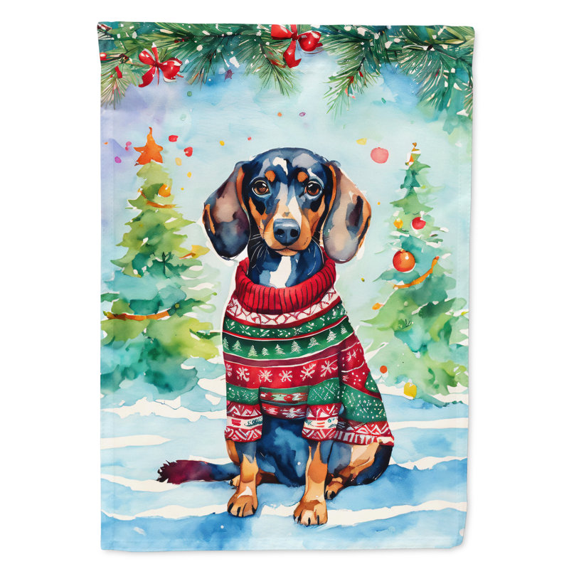 Drapeau de Noël teckel, H 40 po x l 28 po
