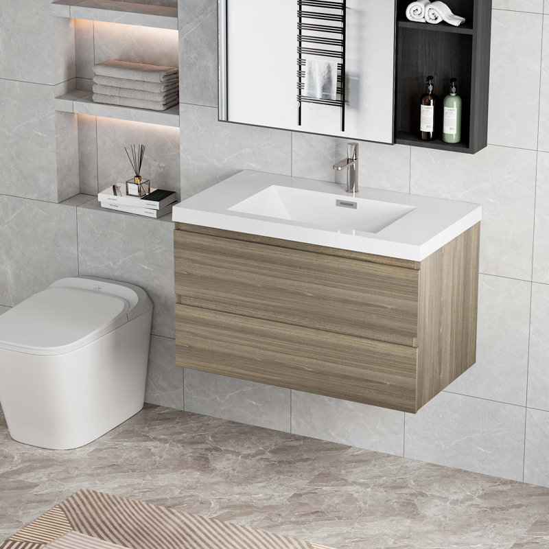 Meuble-lavabo flottant avec lavabo, Gris cendre