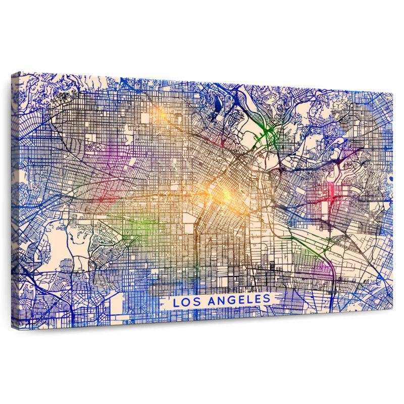 Carte colorée de Los Angeles Aliaz, H 20 po x l 30 po