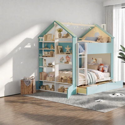 Lits superposés doubles avec rangement, style moderne en bois de pin et MDF pour la maison