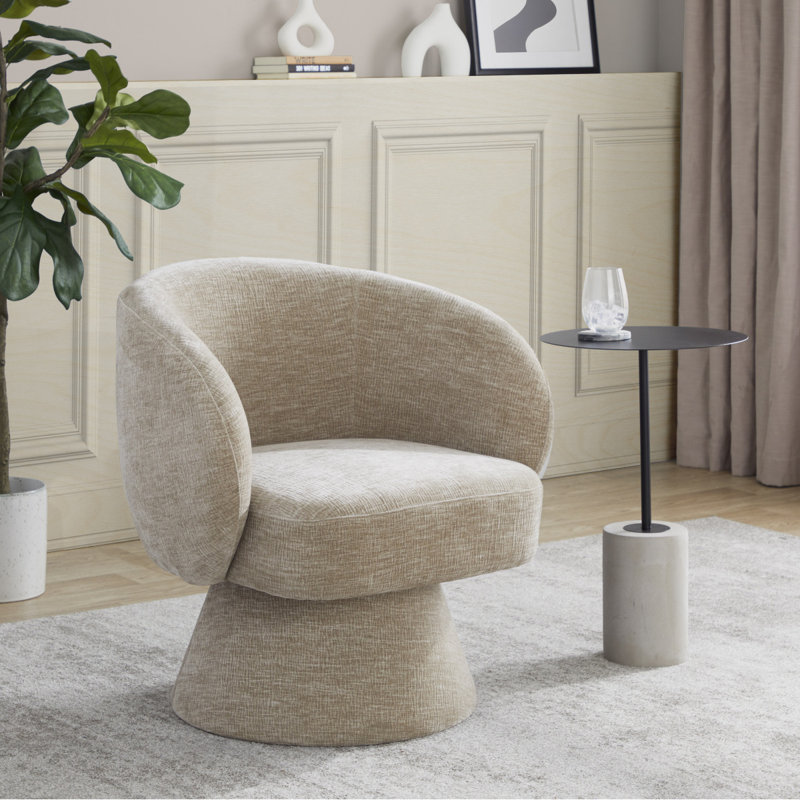 Swivel Accent Chair In Grey Fabric, Light Brown