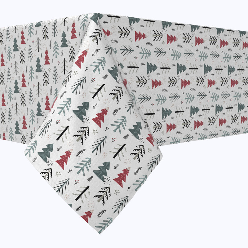 Edwind  Rectangular Tablecloth, 100% Cotton, Christmas Tree Doodle, 84" x 60"