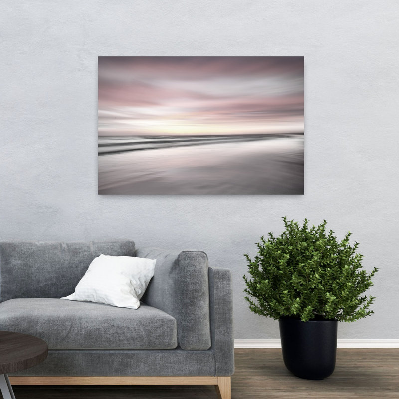 Nuage rose abstrait art serein plage sereine, H 32 po x l 48 po