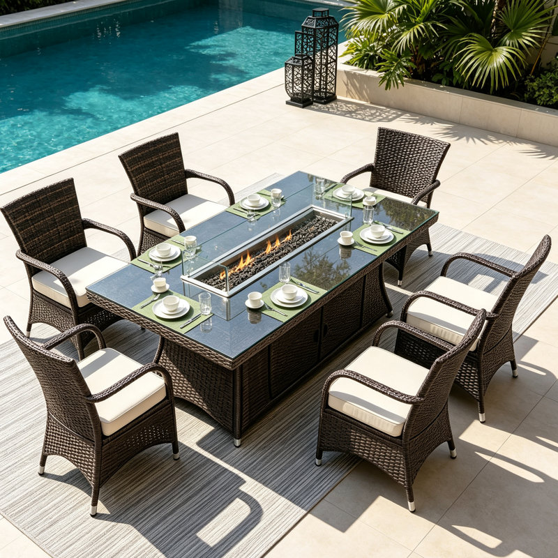 6 - Person Patio Dining Set with Rectangular Table , Cushions Included