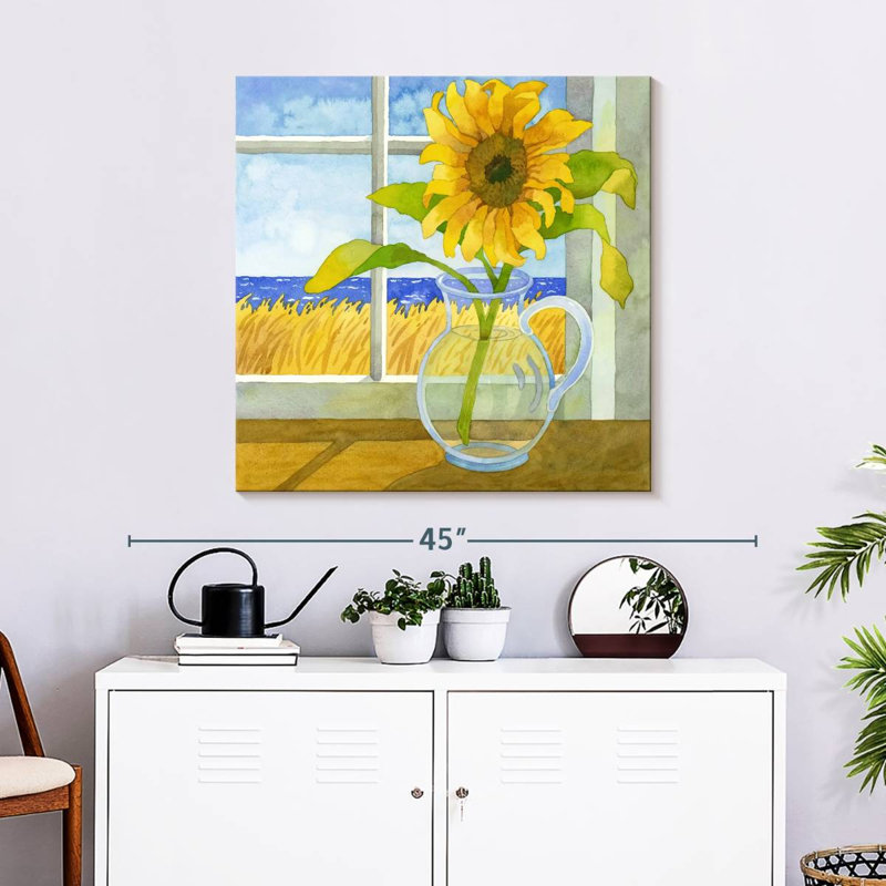 Tournesol dans la fenêtre, H 36 po x l 36 po