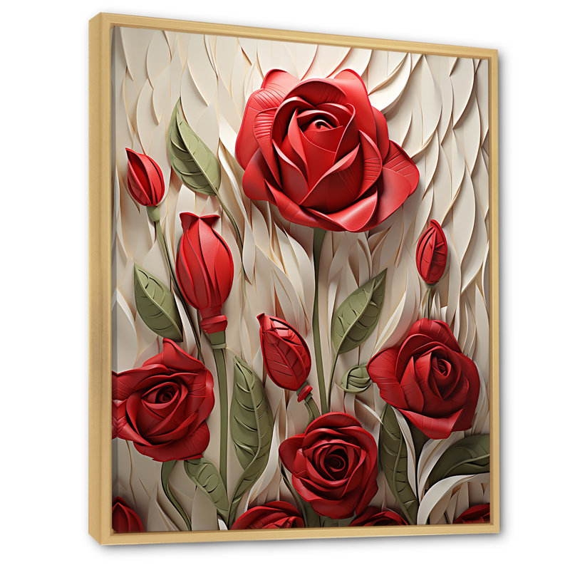 «Red Rose Beauty - Roses», art mural, Cadre flottant brun, H 44 po x l 34 po x P 1,5 po